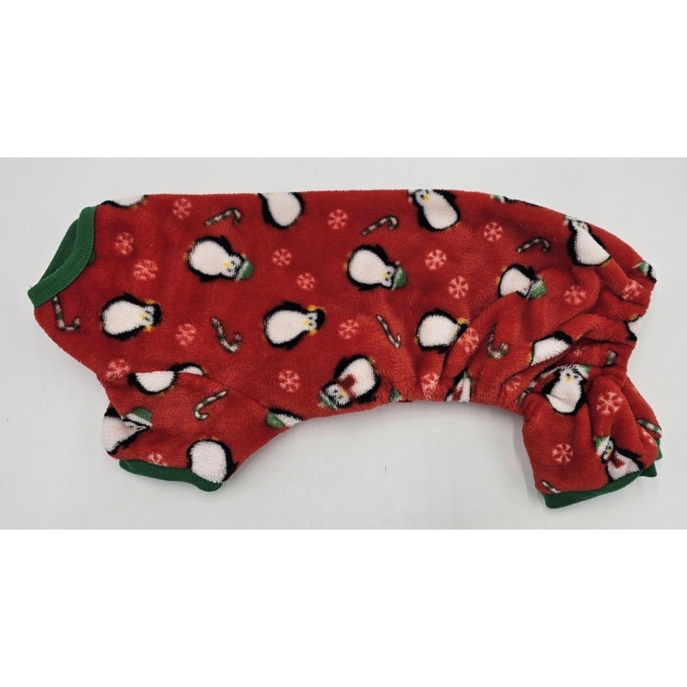 Dog Pajamas Penguin Candy Cane Red Christmas Holiday One Piece Soft Jumpsuit